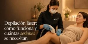 Esteticista aplicando depilación láser en la pierna a una clienta en Revib, Bogotá