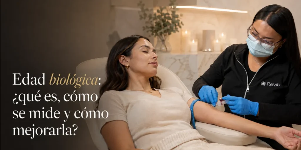 Titular Edad biológica: qué es, cómo se mide y cómo mejorarla, sobre fotografía de clínica estética Revib en Bogotá