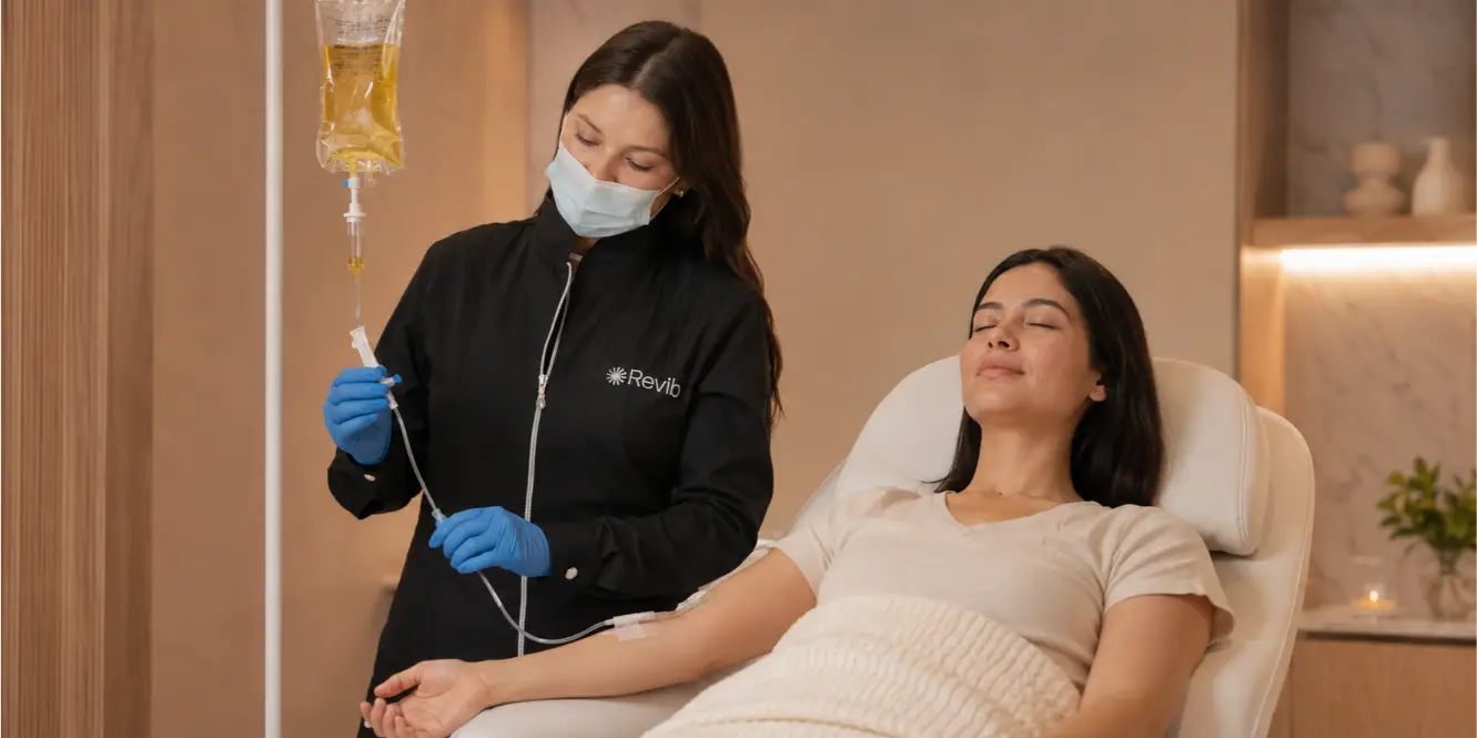 Paciente recibiendo sueroterapia de vitamina C por infusión intravenosa en Revib