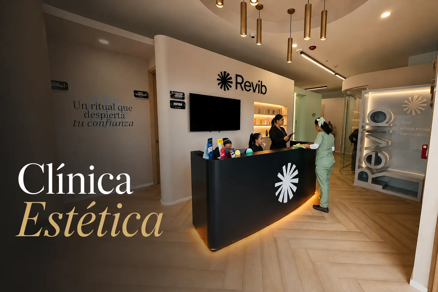 Interior cálido y luminoso de la clínica estética Revib