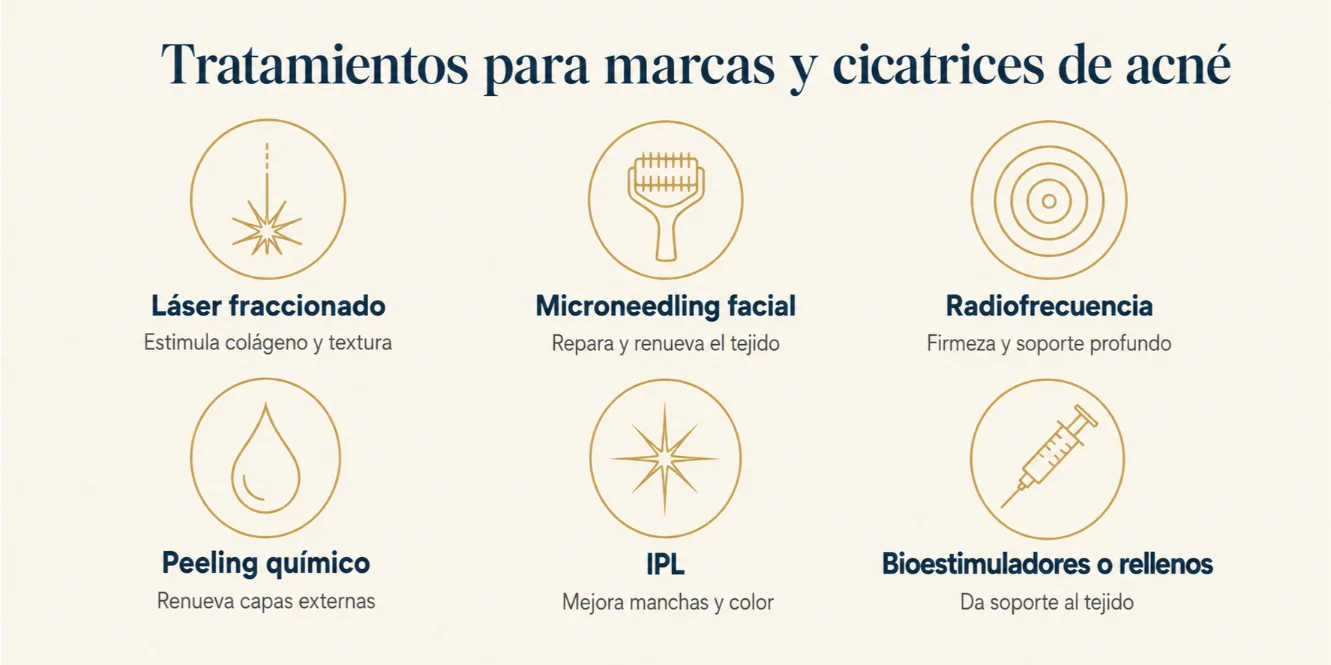 Comparativa de tratamientos para marcas y cicatrices de acné