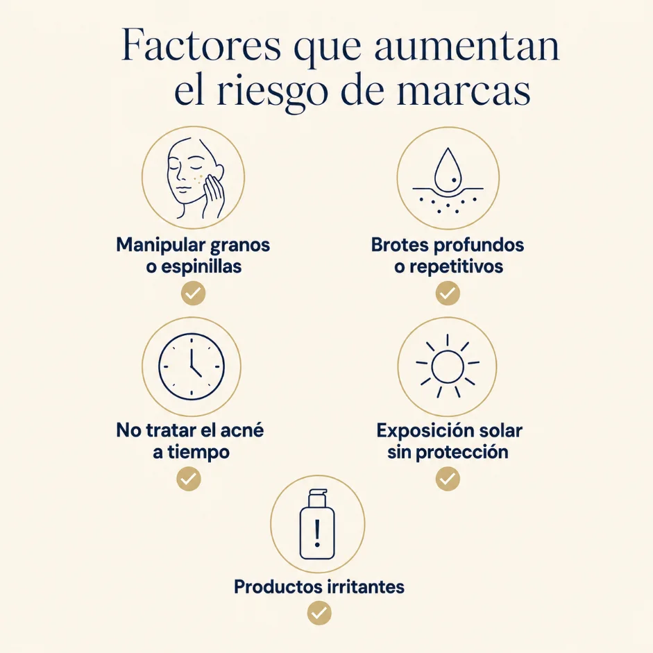 Checklist de factores que aumentan el riesgo de marcas de acné