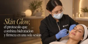 Esteticista de Revib aplicando el protocolo Skin Glow en el rostro de una paciente